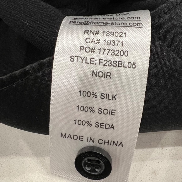 Frame Silk Shirred Mock Neck Blouse - Blk- Size L - Picture 9 of 13